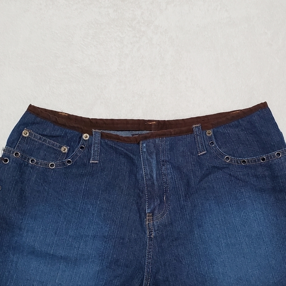 Route 66 Vintage 90s Dark Wash Low Rise Side Lace-up Faux Leather Booty Shorts - Picture 3 of 10